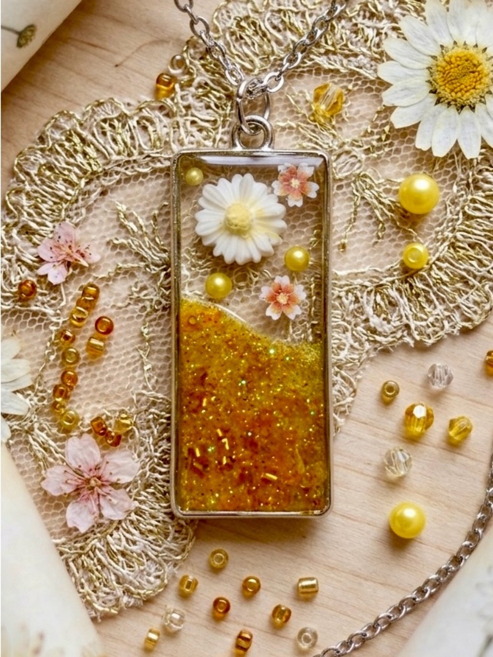 Yellow Daisy Resin Pendant Necklace - Women Jewelry Necklaces